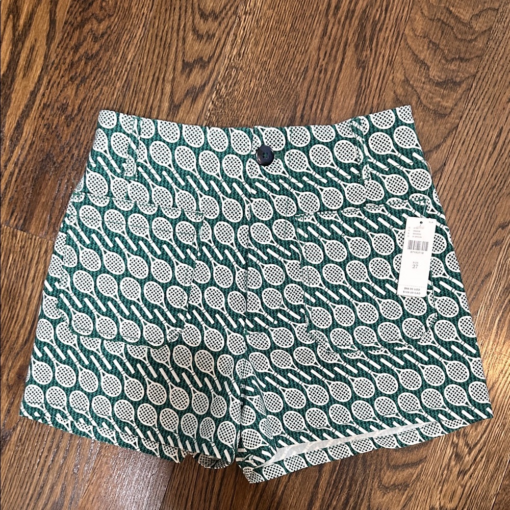 Anthropologie Colette Green and White High-Waist Patterned Shorts NWT